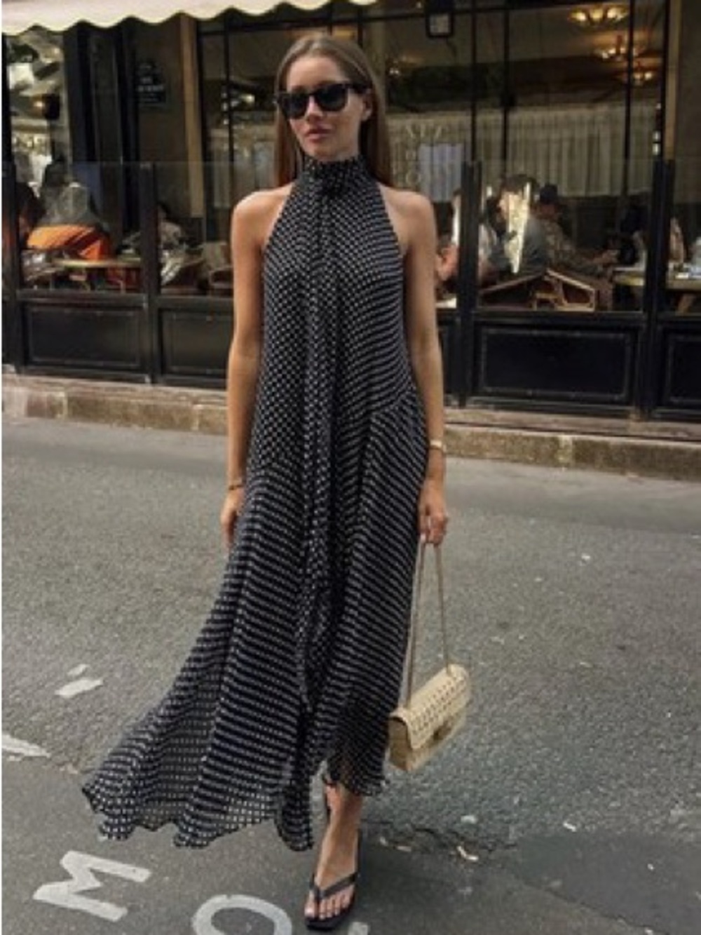 Zara Black Polka Dot Halter Maxi Dress - Women